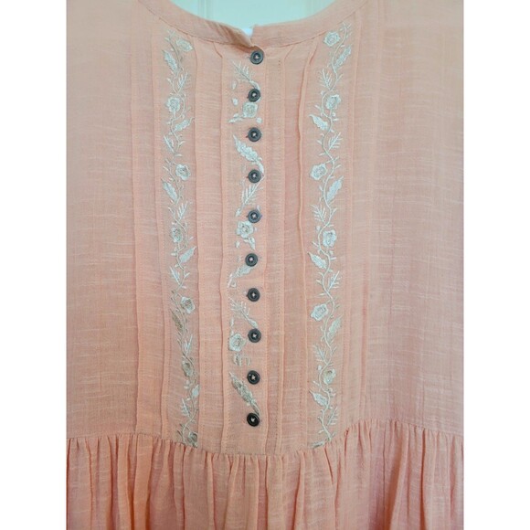 Free People Embroidered Boho Tiered Dress Small - Peach/Coral Festival Peasant - Picture 4 of 6